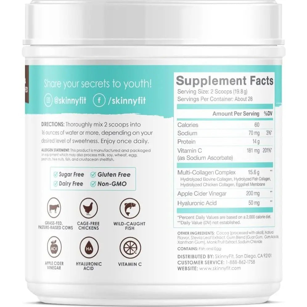 SkinnyFit Super Youth Plus Multi-Collagen Peptides Chocolate Flavor Collagen NEW Skinny Fit Skinnyfit