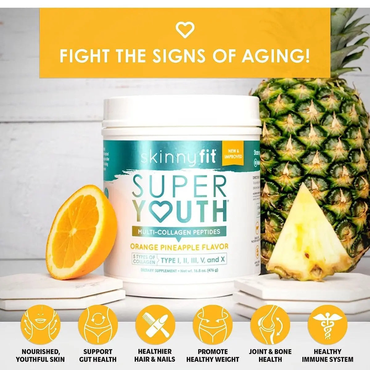 SkinnyFit Super Youth Multi-Collagen Peptides Orange Pineapple NEW Skinny Fit Skinnyfit