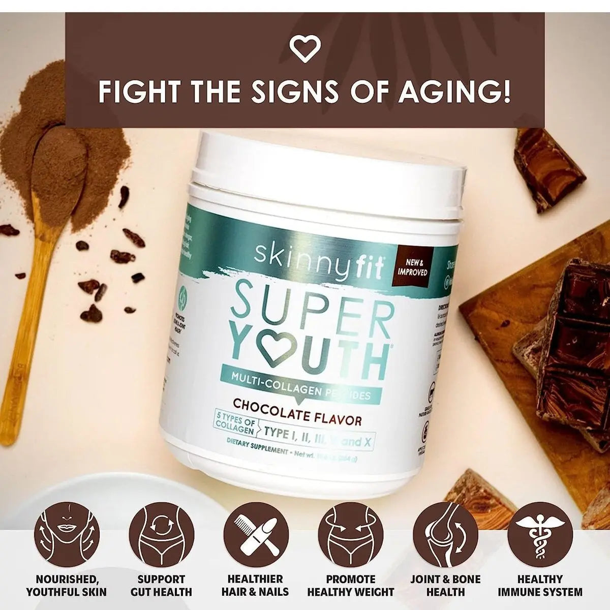 SkinnyFit Super Youth Plus Multi-Collagen Peptides Chocolate Flavor Collagen NEW Skinny Fit Skinnyfit