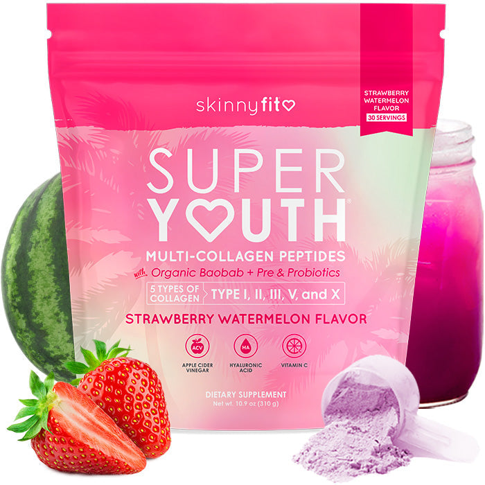 Skinnyfit - Super Youth Multi-Collagen Peptides + Organic Baobab and Probiotics - Strawberry Watermelon Flavor -  Skinnyfit