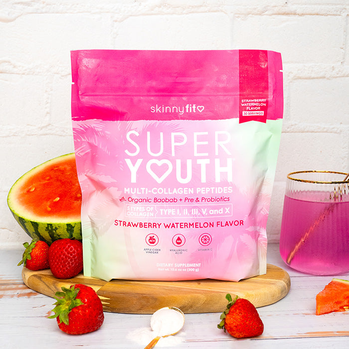 Skinnyfit - Super Youth Multi-Collagen Peptides + Organic Baobab and Probiotics - Strawberry Watermelon Flavor -  Skinnyfit