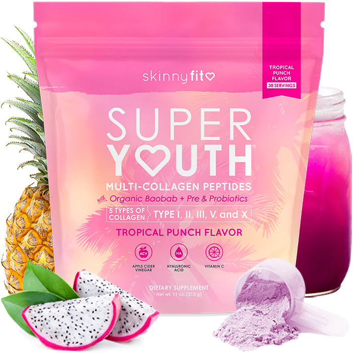 Skinnyfit - Super Youth Multi-Collagen Peptides + Organic Baobab and Probiotics - Tropical Punch Flavor -  Skinnyfit